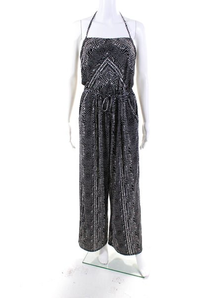 Robin Piccone Womens Abstract Print Jumpsuit Black White Size Medium