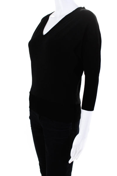 Milly Women's Long Sleeve V-Neck Blouse Black Size S