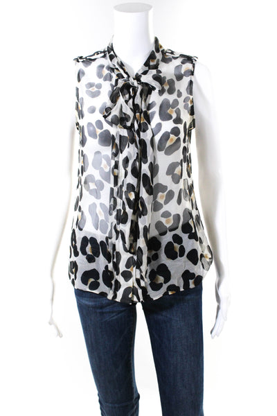 Massimo Dutti Womens Chiffon Sheer Leopard Printed Blouse Top White Size S