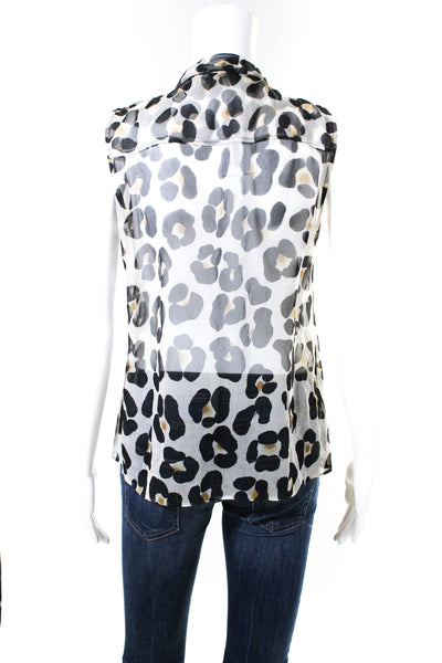 Massimo Dutti Womens Chiffon Sheer Leopard Printed Blouse Top White Size S