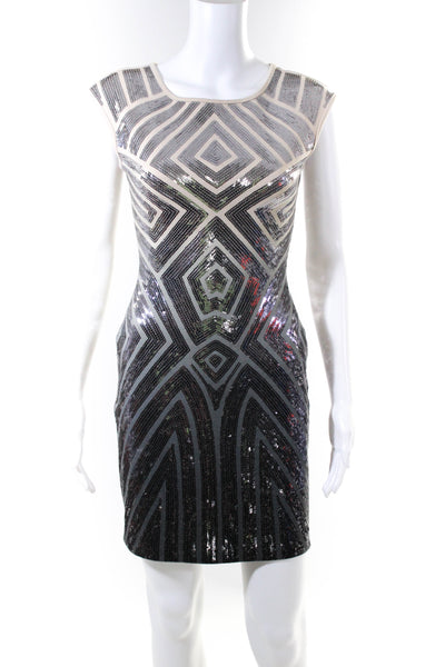 BCBG Max Azria Womens Knit Sequined Ombre Sheath Dress Gray Size XS