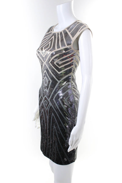 BCBG Max Azria Womens Knit Sequined Ombre Sheath Dress Gray Size XS