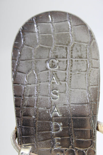 Casadei Womens Leather Metallic Alligator Print T-Strap Sandals Gray Size 6