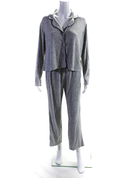Splendid Womens Collared Button Up Shirt Pants Pajama Set Heather Gray Size XS