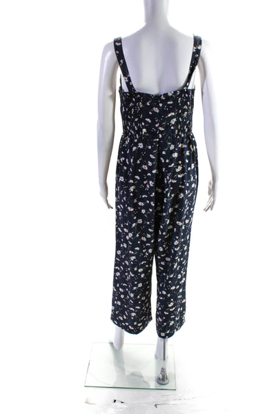 Heartloom Womens Round Neck Sleeveless Floral Flare Leg Jumpsuit Blue Size M