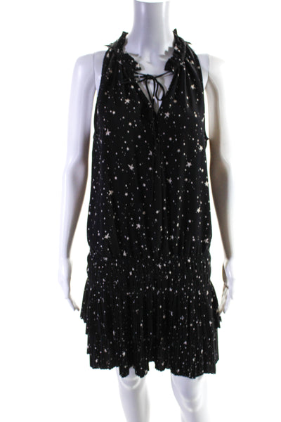 Decker Womens V Neck Sleeveless Abstract Pleated Midi Dress Black Size Medium