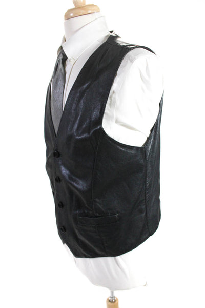 Vera Pelle Mens Darted Buttoned V-Neck Blazer Black Size XL