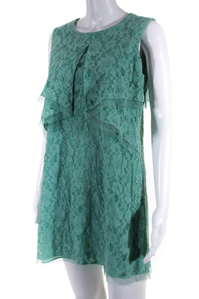 BCBGMAXAZRIA Womens Cotton Floral Lace Tulle Hem Tank Dress Blue Size S