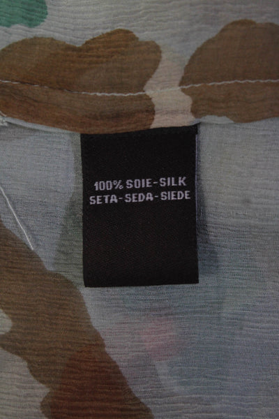 Antik Batik Womens Green Silk Printed Beaded Scoop Neck Blouse Top Size S