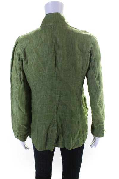 Eileen Fisher Petites Womens Solid Linen Pocket Two Button Jacket Green Size PP