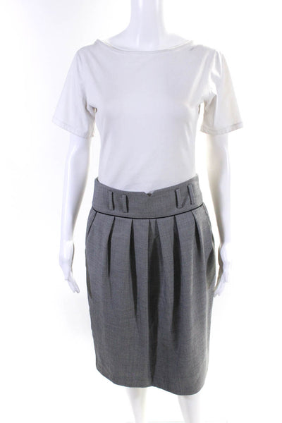 Magaschoni Collection Womens Zip Pleated Textured Pencil Midi Skirt Gray Size 10