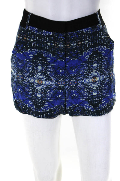A.L.C. Womens Silk Abstract Hook & Eye Mini Shorts Blue Size 4