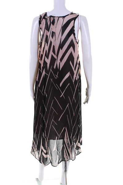 Floreat Womens Black Pink Silk Printed Sleeveless Scoop Neck A-line Dress Size M