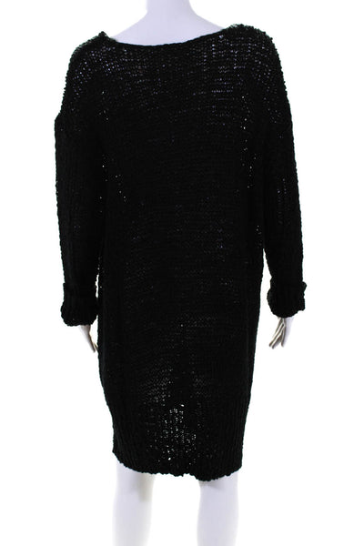 Six Crisp Days Womens Black Knit Crew Neck Long Sleeve Sweater Dress Size M/L