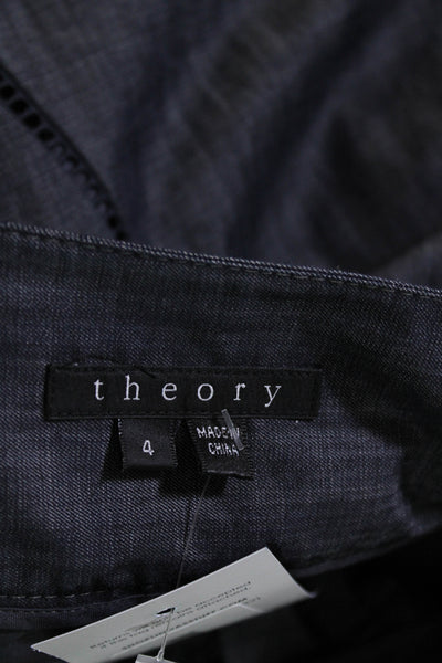 Theory Womens Blue Cotton Cut Out Detail A-Line Skirt Size 4