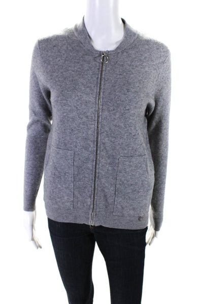 Johanna Paris Womens Full Zipper Cardigan Sweater Gray Size Medium