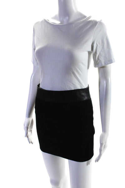Alice + Olivia Womens Knit Leather Trim Mid Rise Mini Skirt Black Size XS