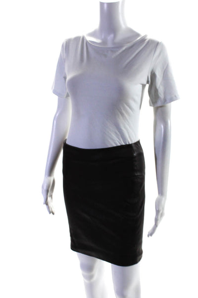 Sharis Place Womens Leather Mid Rise Short Pencil Skirt Black Size 2