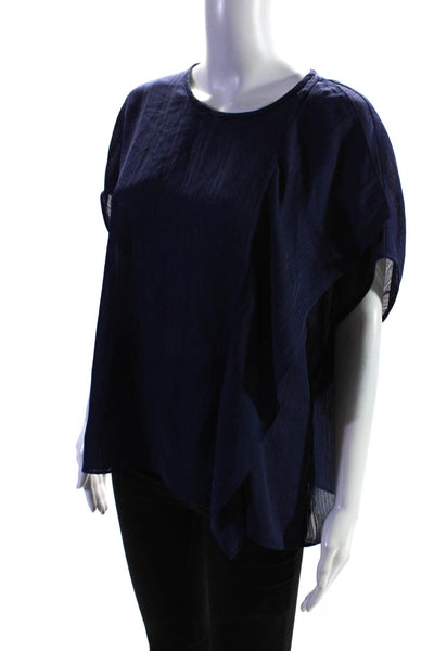 BCBG Max Azria Womens Short Sleeve Riese Blouse Navy Blue Size Small