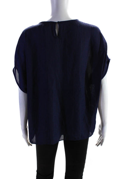 BCBG Max Azria Womens Short Sleeve Riese Blouse Navy Blue Size Small