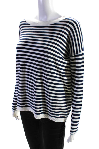 Central Park West Womens Striped Open Back Sweater Navy Blue White Size Small