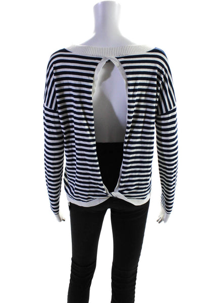 Central Park West Womens Striped Open Back Sweater Navy Blue White Size Small