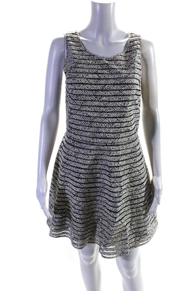 Parker Womens Silk Abstract Print A Line Dress White Black Size Large