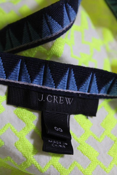 J Crew Women's Arrow Print V Neck Shift Dress Neon Yellow Size 00