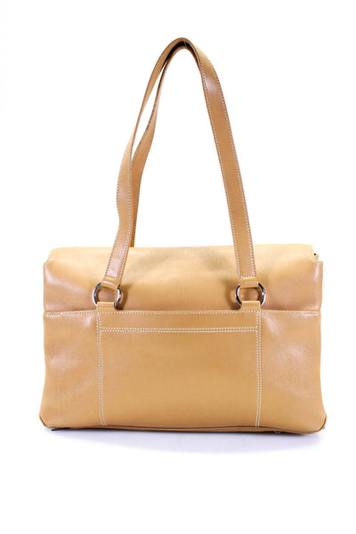 Salvatore Ferragamo Leather Double Strap Medium Satchel Handbag Camel Beige