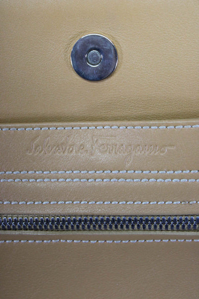 Salvatore Ferragamo Leather Double Strap Medium Satchel Handbag Camel Beige