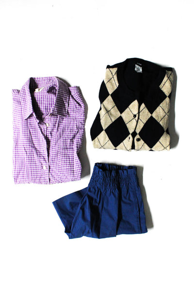 J Crew Womens Gingham Diamond Long Sleeve Shirt Skirt Purple Size XS/4 Lot 3