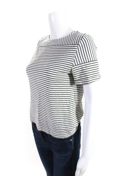 APC Womens Short Sleeve Scoop Neck Striped Tee Shirt White Black Size XS