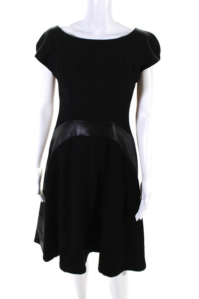 Eva Franco Womens Knit Leather Trim Short Sleeve A-Line Dress Black Size 2