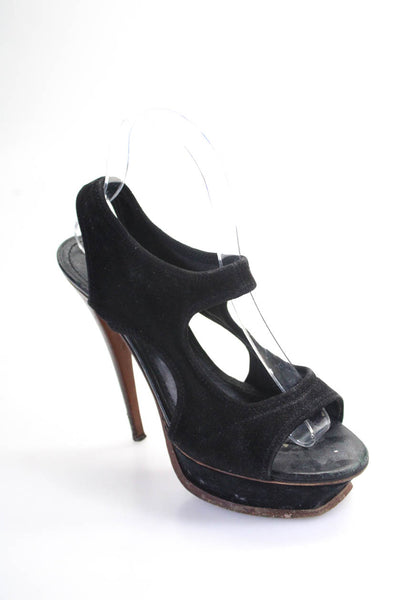 Yves Saint Laurent Womens Suede Platform Slingbacks Sandals Black Size 37 7