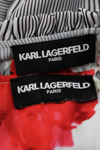 Karl Lagerfeld Womens Floral Print Striped Blouses Multi Colored Size Small Lot