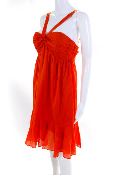 Gianni Bini Womens Cotton Ruched Halter Empire Waist Dress Orange Size 4