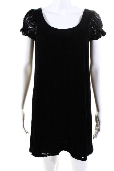 Ella Moss Womens Short Sleeve Crochet Shift Dress Black Size Small