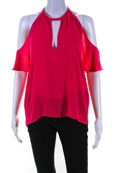 Amanda Uprichard Womens Pink Cold Shoulder Short Sleeve Blouse Top Size M
