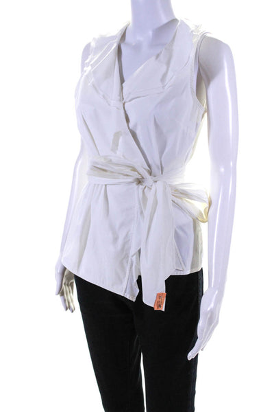 Sara Campbell Womens White Cotton Ruffle Sleeveless Belted Blouse Top Size S