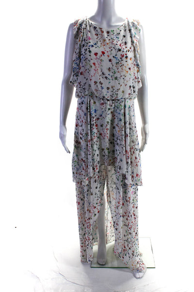 ML Monique Lhuillier Womens White Floral High Low Gown Size 14 12887195