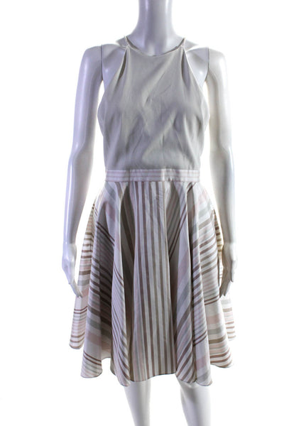 Badgley Mischka Womens White Neutral Stripe Halter Dress Size 6 13305872