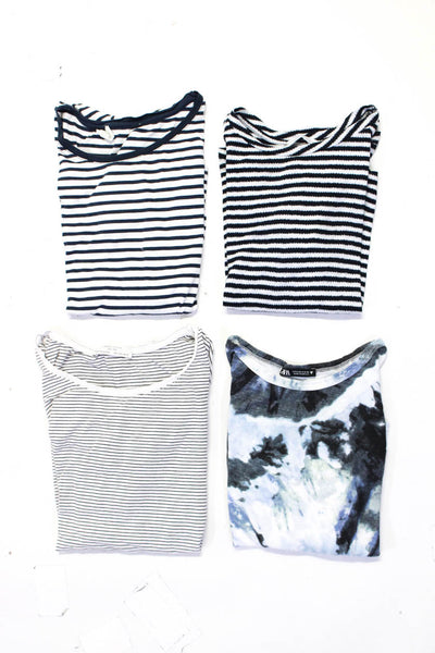 Zara Women's Printed Short Sleeve Tees Black White Blue Size S L Lot 4