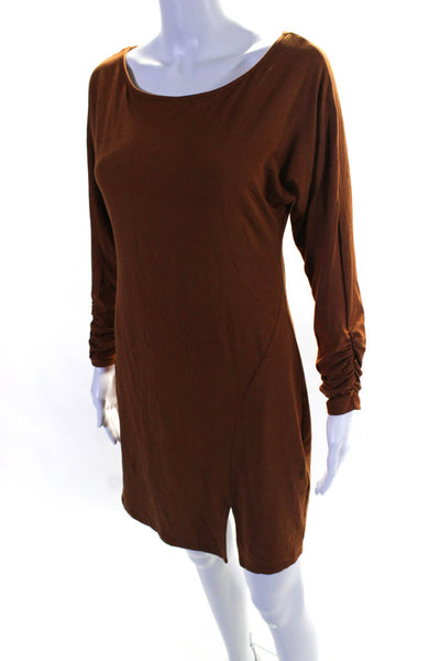 Cuyana Womens Brown Scoop Neck Long Sleeve Shift Dress Size XS