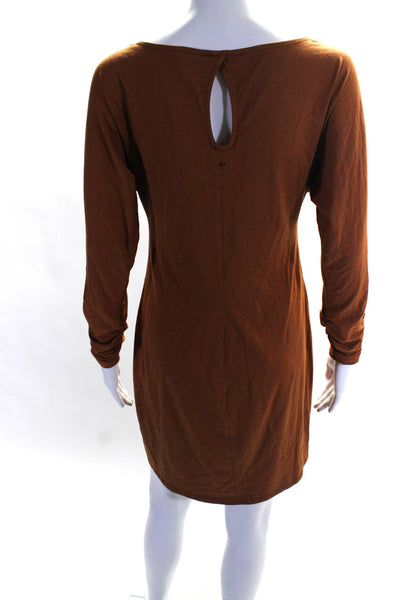 Cuyana Womens Brown Scoop Neck Long Sleeve Shift Dress Size XS