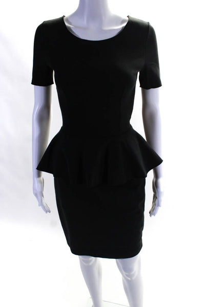 Stella McCartney Womens Black Crew Neck Short Sleeve Peplum Dress Size 38