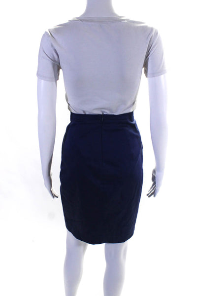 Max Mara Womens Blue Cotton Faux Pockets Knee Length Pencil Skirt Size 4