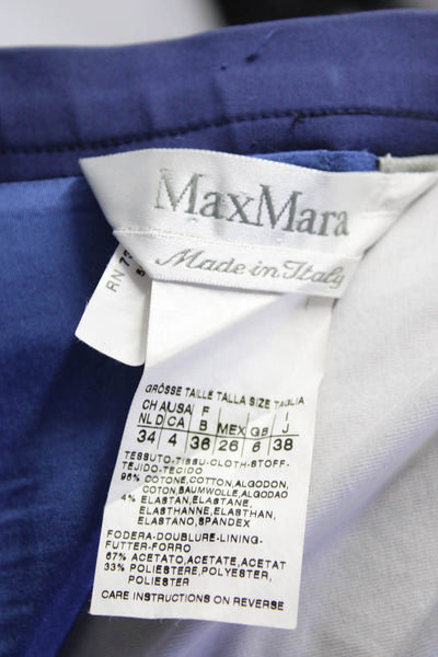 Max Mara Womens Blue Cotton Faux Pockets Knee Length Pencil Skirt Size 4