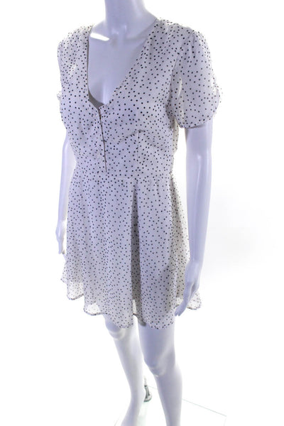 Super Down Womens Chiffon Polka Dot Short Sleeve A-Line Dress White Size M