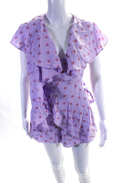 Do+Be Womens Linen Polka Dot Flutter Sleeve Tie Front Romper Purple Size S