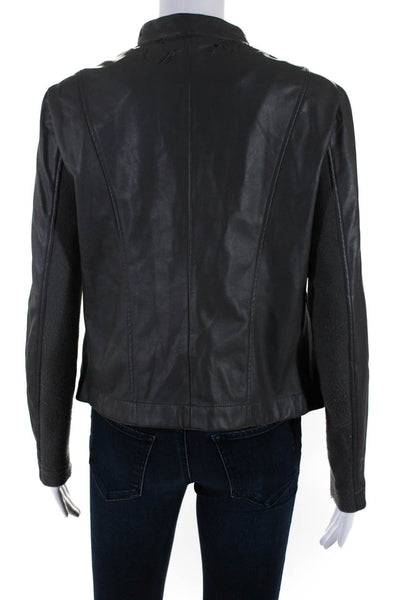 BB Dakota Women's Faux Leather Open Front Jacket Gray Size S